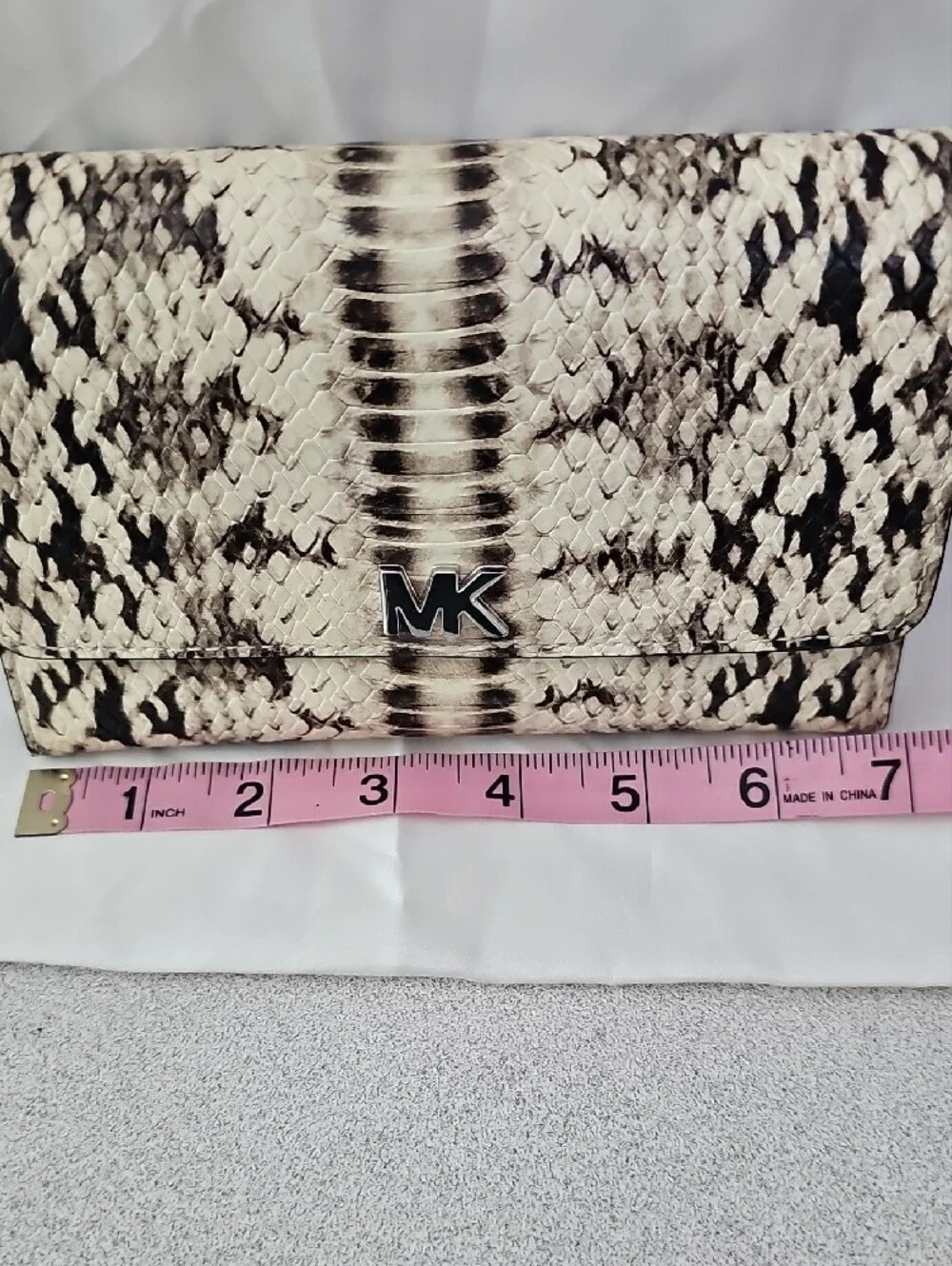 Michael Kors Snakeskin-Print Foldover Clutch - Black & Cream